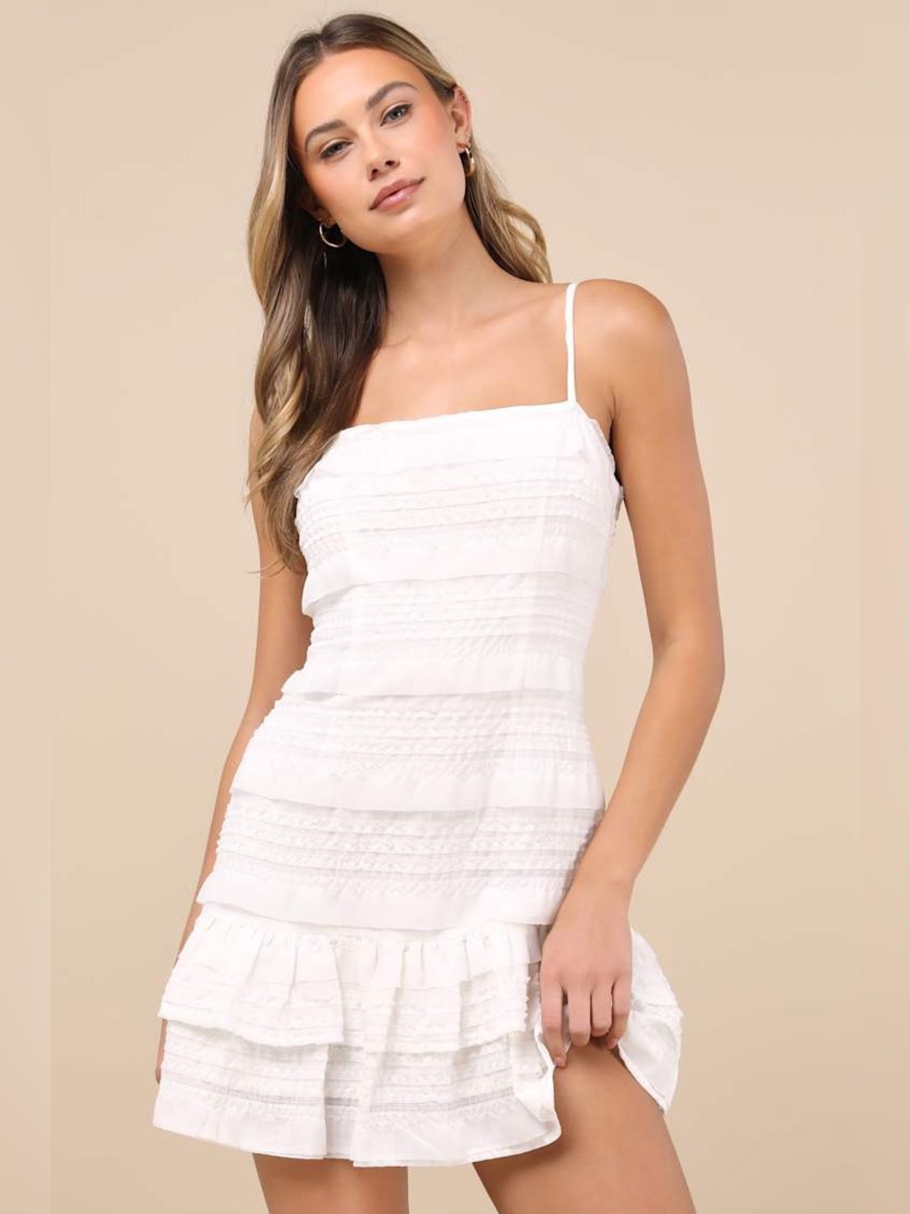 Lulus Emele White Textured Tiered Mini Dress